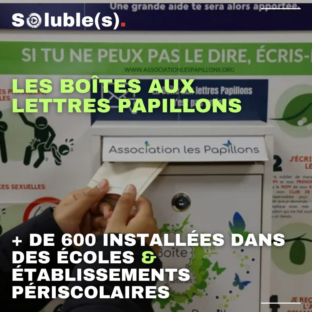 Photo boîte Papillons. texte : LES BOÎTES AUX LETTRES PAPILLONS + DE 600 INSTALLÉES DANS DES ÉCOLES & ÉTABLISSEMENTS PÉRISCOLAIRES