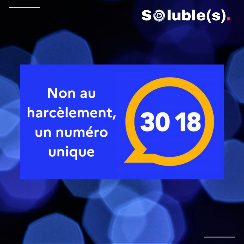 Logo et sloon du numéro d'appel français le 3018 :"Non au harcèlement, un numéro unique" 